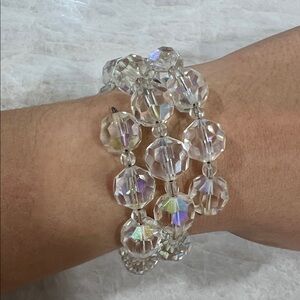 Vintage Aurora Borealis Crystal Beaded Bracelet Snake Wrap Around Style
